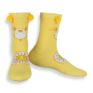 Care Bears Socks Women's Funshine Bear Pom-Pom Mid Calf Crew Socks 1 Pair, Size 9-11 Yellow - 1 of 4