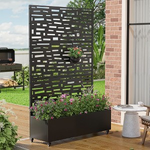 PexFix 72 in. x 47 in. Outdoor Metal Trellis with Planter Box in Street Pattern in Black - 1 of 4