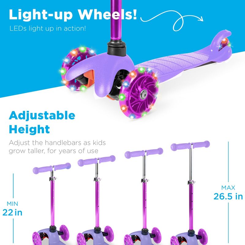 Best Choice Products Kids Mini Kick Scooter Toy w/ Light-Up Wheels and Height Adjustable T-Bar, 3 of 9