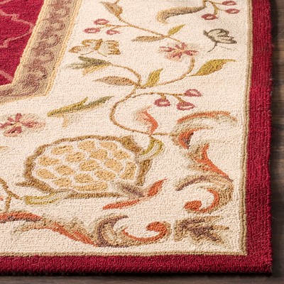 Burgundy and Ivory Hand-Hooked Wool Area Rug, 8' x 10'