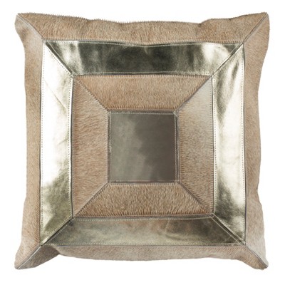 Covina Metallic Cowhide Pillow - Beige/Gold - 20" X 20"  - Safavieh