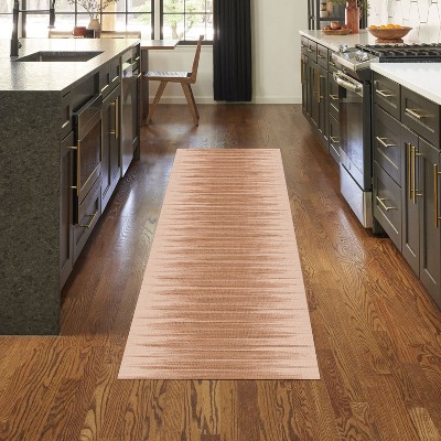 Brown and Beige Abstract Flatweave Runner Rug with Non-Slip Backing