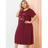 Women's Plus Size Cute Print Crew Neck Short Sleeve Split Hem Midi Sleep Shirts Lounge Nightgowns with Pockets - Agnes Orinda - 4 of 4