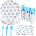 Blue Panda Elephant Baby Shower Decorations for Boy Theme, Elephant Party Supplies With Paper Plates, Napkins, Cups, and Cutlery, Serves 24 Guests