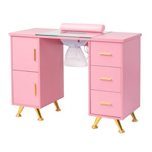 Karlhome 42.5 in. White MDF and Glass 3-Drawer Manicure Table Nail Desk with Cabinet, Electric Dust Collector - 1 of 4