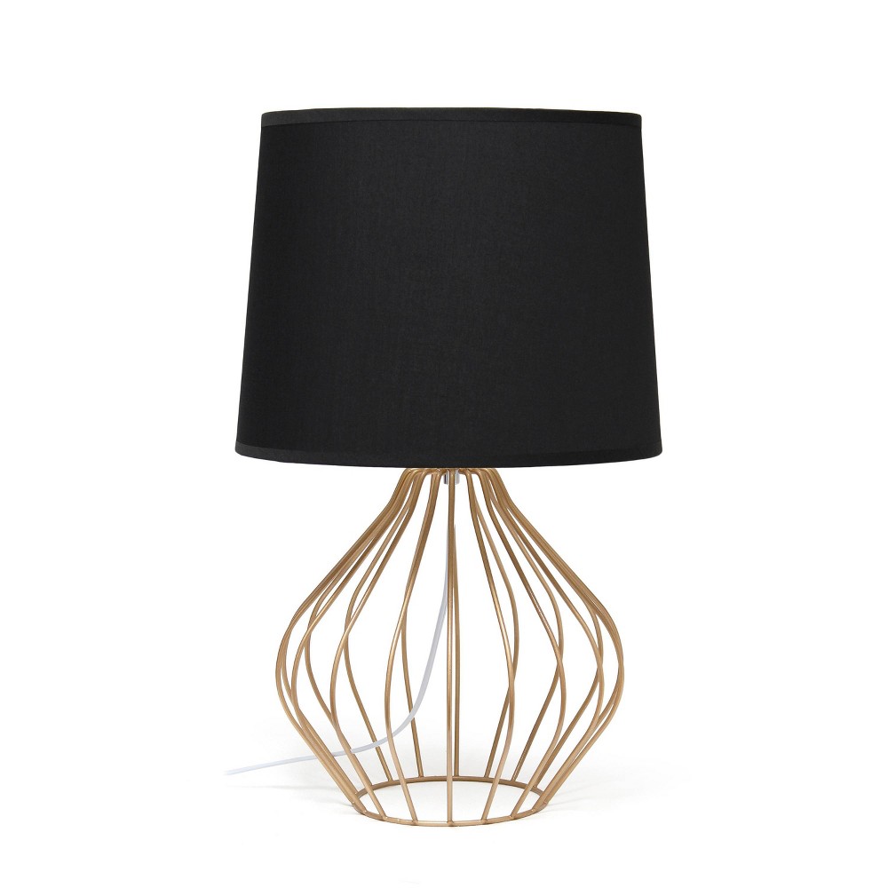 Photos - Floodlight / Garden Lamps Geometrically Wired Metal Table Lamp with Fabric Shade Black/Gold - Simple