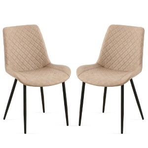 VYNXARIA Beige Leathaire Dining Chairs Set of 2,Mid-Century Modern Leathaire Chairs Kitchen Living Room Armless Side Chair with Metal Legs - 1 of 4
