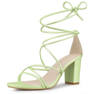Allegra K Women's Back to College Strappy Straps Lace Up Chunky Heel Sandals - 1 of 4