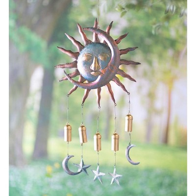 Wind & Weather Handcrafted Kissing Sun and Moon Metal Wind Chime with Bells and Stars