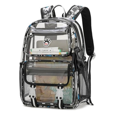 DOMETOUR Clear Backpack for School, PVC Transparent Bookbag with Cute Pendant, Back to School Gifts Backpack for Kids Girls Boys