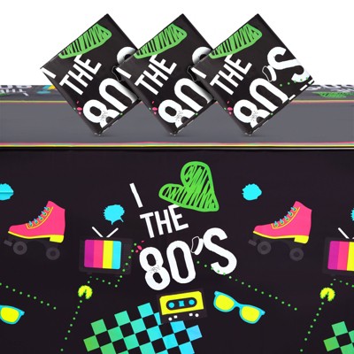 Sparkle and Bash 3 Pack I Love the 80s Tablecloth, Retro 1980s Table Covers for Birthday Party, Black, 54 x 108 In