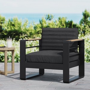 Okak 15" Chic Patio Accent Chair Upholstered Club Chair,Set of 1,Luxury Outdoor Conversation Aluminum Sofa Chair for Porch,Garden&Backyard - 1 of 4