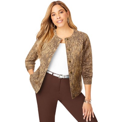 Jessica London Women's Plus Size Collarless Denim Jacket