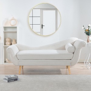 VYNXARIA Classic Sled Design Sofa Chair with Imported Tapered Birch Legs, Ergonomic Curled Edge Pillow,and High-Density Sponge Filling White - 1 of 4