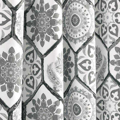 Gray Suzani Pattern Light Filtering Polyester Window Panels