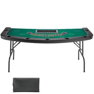 VEVOR Foldable Poker Table, 7 Player 72 in Folding Casino Leisure Table with Padded Rails & Cup Holders, Semi-oval Portable Game Tables, Green - 1 of 4