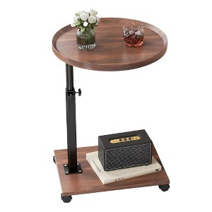 Mobile Side Table for Small Space, Adjustable Height Round Rolling End Table, Portable Standing Writing Desk with Wheels for Home Office Study - 1 of 4