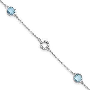 Black Bow Jewelry Blue Topaz and Diamond Adj. Station Bracelet in Rhodium Plated Silver - 1 of 4