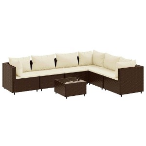 vidaXL Patio Lounge Set Brown PE rattan 7 Piece Set Adjustable Feet - 1 of 4