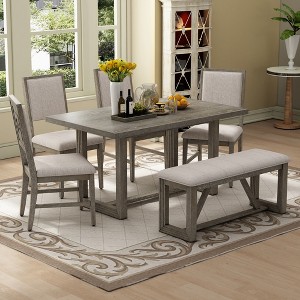6-Piece Dining Set with Kitchen Table, 4 Upholstered Chairs and Bench - 1 of 4
