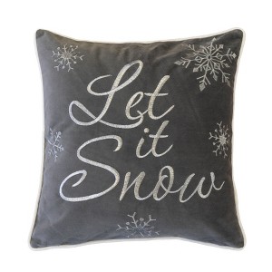Gulches "Let It Snow" Embroidered Cotton Throw Pillow,20x20"Gray Winter Accent Cushion with Insert, Porch Swing Decor with Frosted Pine Trim - 1 of 4