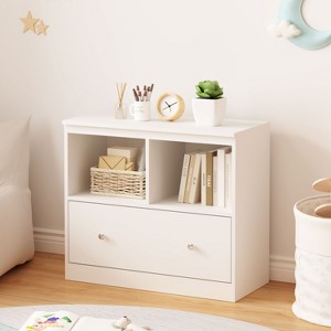 KTMBDW Toy Storage Organizer with Drawer, Toy Organizer with 2 Open Cubbies, Multifunctional Floor Storage Chest for Playroom, White - 1 of 4