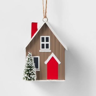 Metal House with Tree Christmas Ornament Brown - Wondershop™