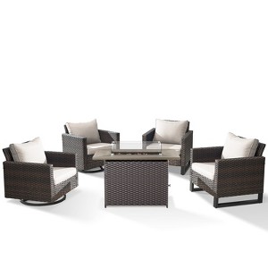 Buenhomino Patio Wicker Furniture Set with Fire Pit Table, PE Rattan Swivel Patio Chairs with Propane Fire Pit Table, 5PCS Patio Conversation Set - 1 of 4