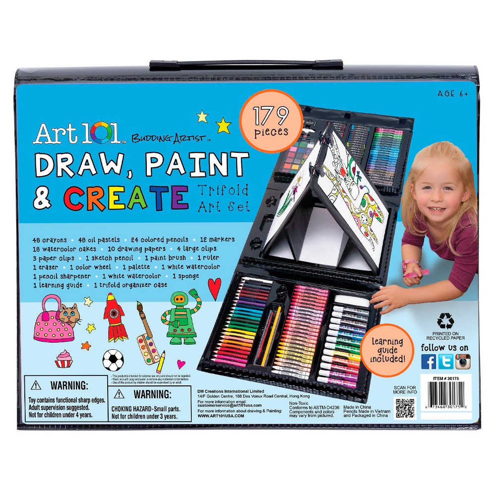 Art 101 Kids 179-Piece Double Sided Trifold Easel Art Set