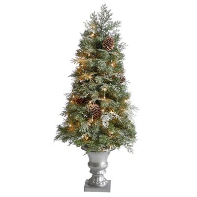 Nearly Natural 4-ft English Pine Tree with 100 Warm White LED Lights and 413 Bendable Branches in Decorative Urn