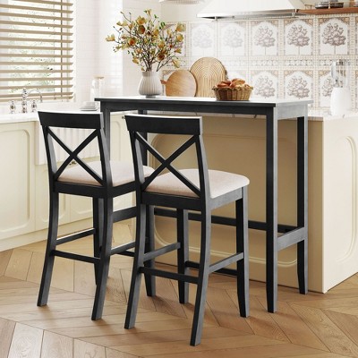 NicBex Dining Table Set for 4 Industrial Counter Height Table with MDF Tabletop and 2 Linen Chairs for Dining Room