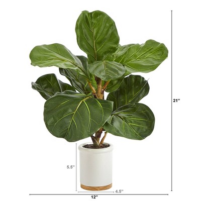 Verdant Fiddle Leaf Fig 24" Artificial Tree in White Ceramic Planter