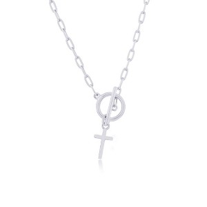 Bella Silver Sterling Silver Cross Charm Paperclip Toggle Necklace - Silver - 16+2 Inch - 1 of 2