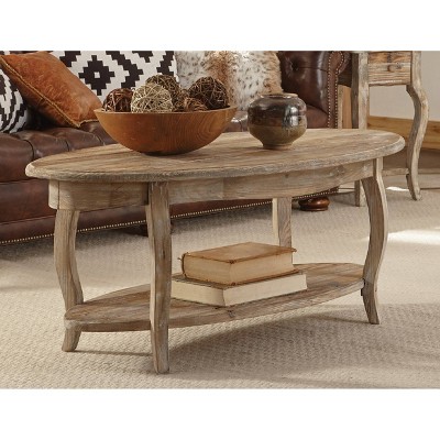 Rustic Reclaimed Wood Oval Coffee Table with Storage