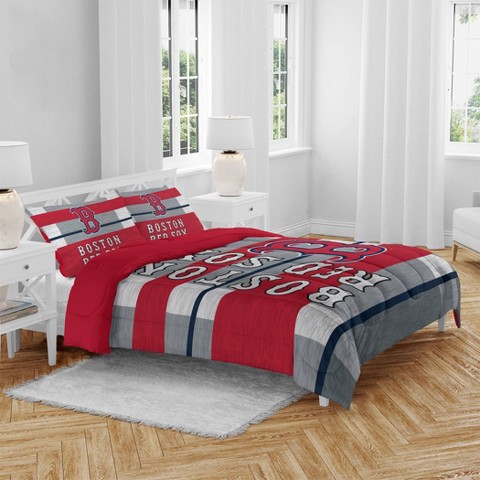 Постельное бельё MLB Boston Red Sox Heathered Stripe Queen Bedding Set in a Bag - 3pc, цвет: Красный