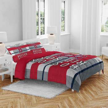 MLB Boston Red Sox Heathered Stripe Queen Bedding Set in a Bag - 3pc
