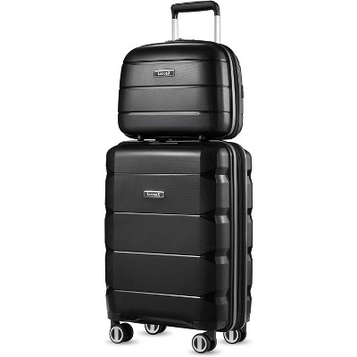 LUGGEX Carry on Luggage with Spinner Wheels, Lightweight Expandable Suitcase, 2 Piece Set(14/20), Black