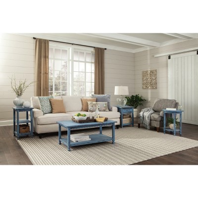 42" Blue Antique Country Cottage Wood Coffee Table with Storage Shelf