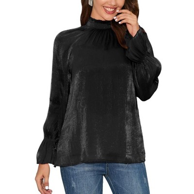 Whizmax Women Long Puff Sleeve Turtleneck Mesh Blouse Going Out Fall Party Night Elegant Tops Cute Women Trendy Blouse