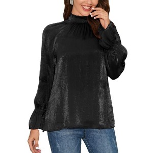 Whizmax Women Long Puff Sleeve Turtleneck Mesh Blouse Going Out Fall Party Night Elegant Tops Cute Women Trendy Blouse - 1 of 4