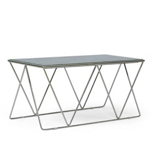 Sardis Modern Glam Handcrafted Marble Top Coffee Table Green/Gold - Christopher Knight Home: Durable Iron Base, No Assembly Required - 1 of 4