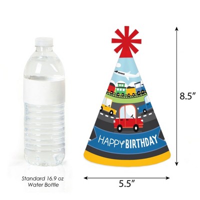 Colorful Transportation Theme Happy Birthday Party Hats for Kids and Adults - Set of 8