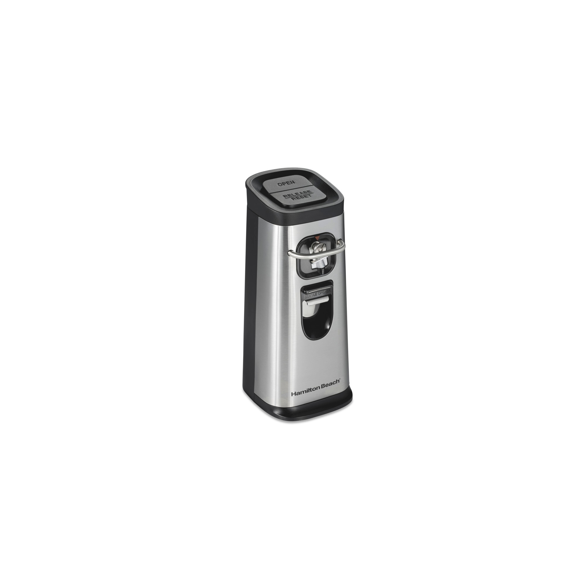 Hamilton Beach Smooth Touch Electric Can Opener with Knife Sharpener Bottle Opener Black Stainless Steel 76609