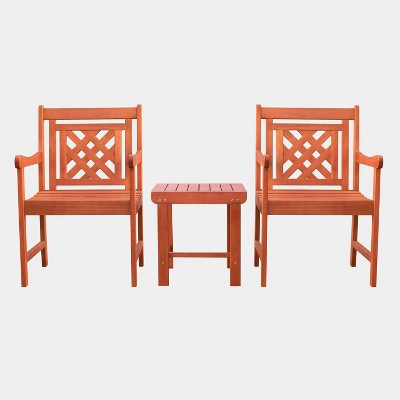 Malibu 3pc Wood Outdoor Patio Conversation Set - Tan - Vifah