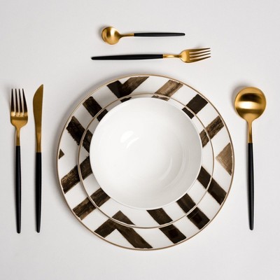 Ozarke Davi Black Crossroad Plates Set - Brown & White