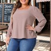 Women's Plus Size Square Neck Hollow Eyelet Long Sleeve Dressy Shirts - Agnes Orinda - 2 of 4