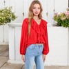 Anna-Kaci Women's V-Neck Blouse with Ruffle Front Detail Puff Sleeves - 3 of 4