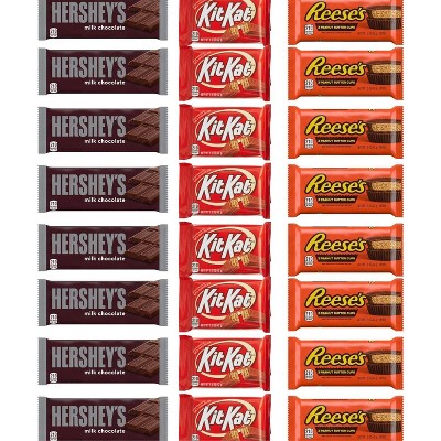 Hershey's 12/24 Pack Kit Kat, Reese's Peanut Butter Cup, Hershey's Milk Chocolate Full Size Individually Wrapped Candy Bars Bulk Assortment