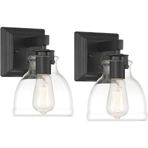 Possini Euro Design Bellis Industrial Wall Light Sconces Set of 2 Black Hardwire 6 1/4" Fixture Clear Glass for Bedroom Bathroom - 1 of 4