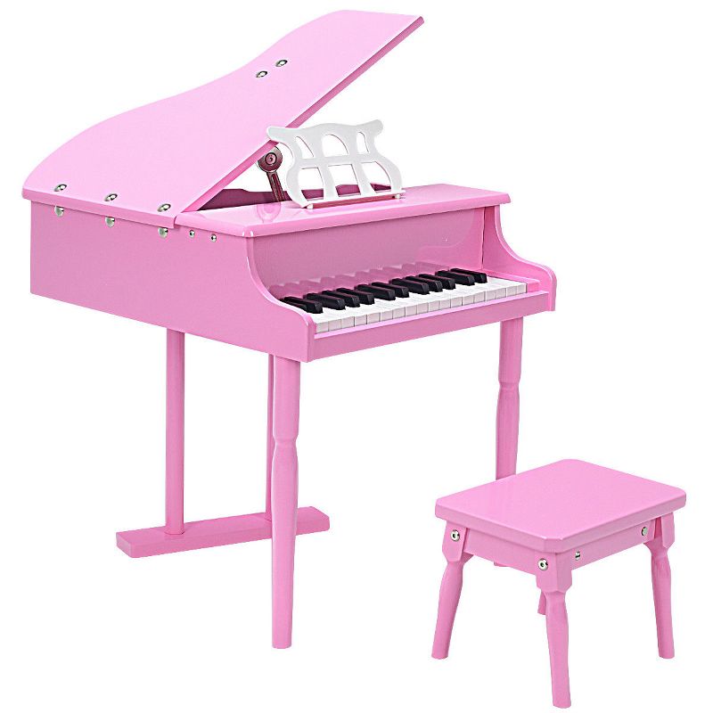 Costway Children 30 Key Toy Grand Baby Piano with Kids Bench Wood Pink, 1 of 10